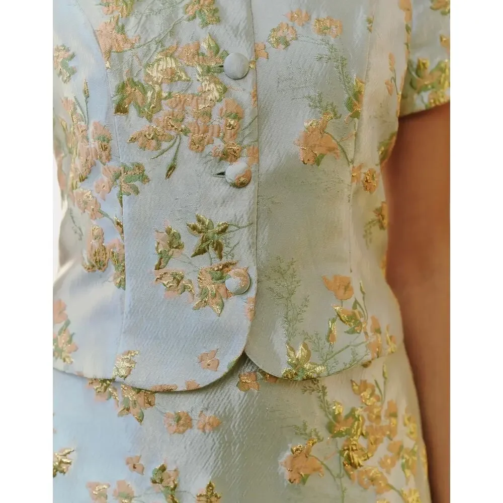 New few Moda Kourt Aurea skirt set floral brocade sz 2